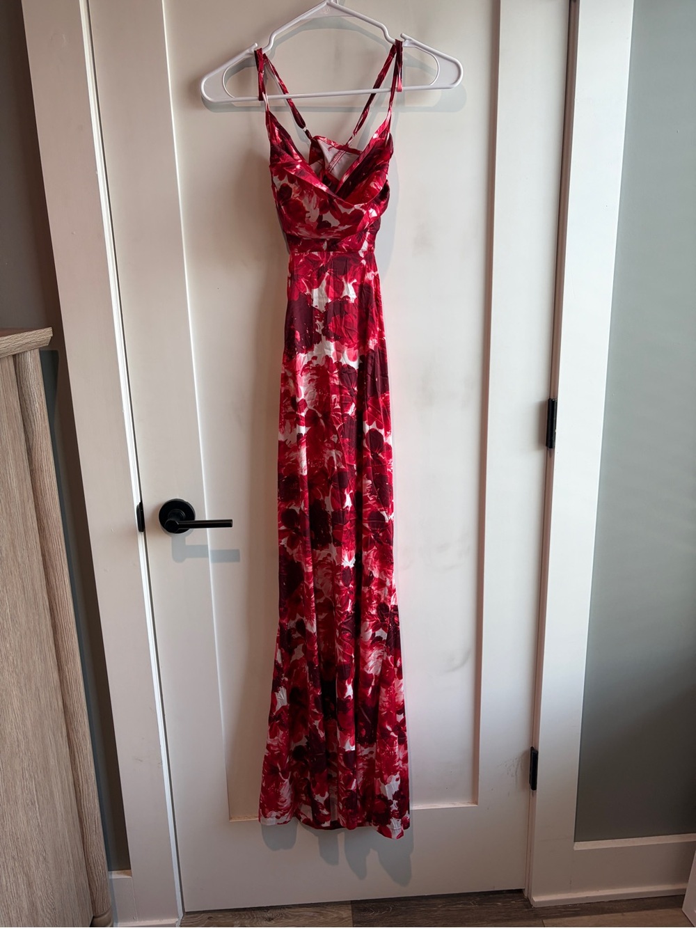 Red Floral Maxi Dress with Crossover back and cut outs
